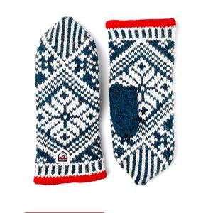 Hestra Nordic Wool Mitten Blue Off White, size 8